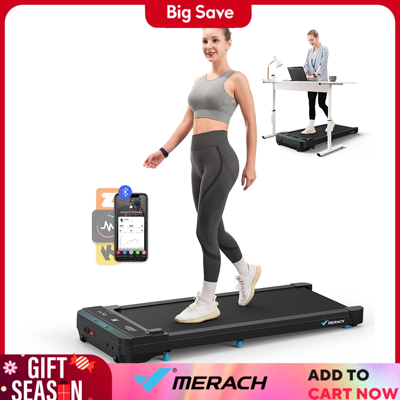 MERACH Portable Under Desk Walking Pad Treadmill