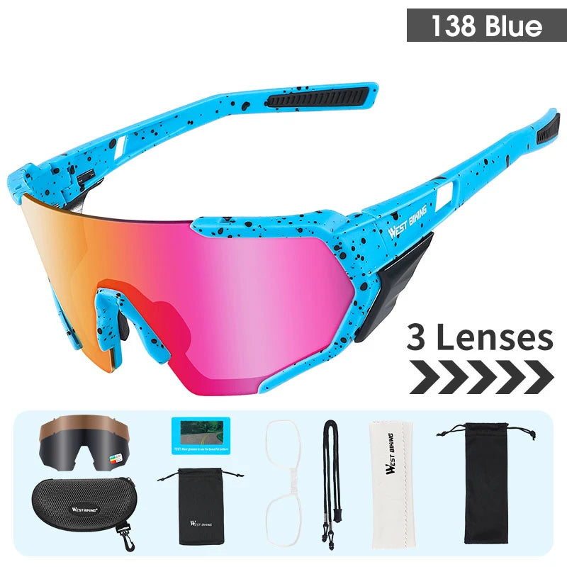 WEST BIKING 3-Lens Polarized Cycling Glasses