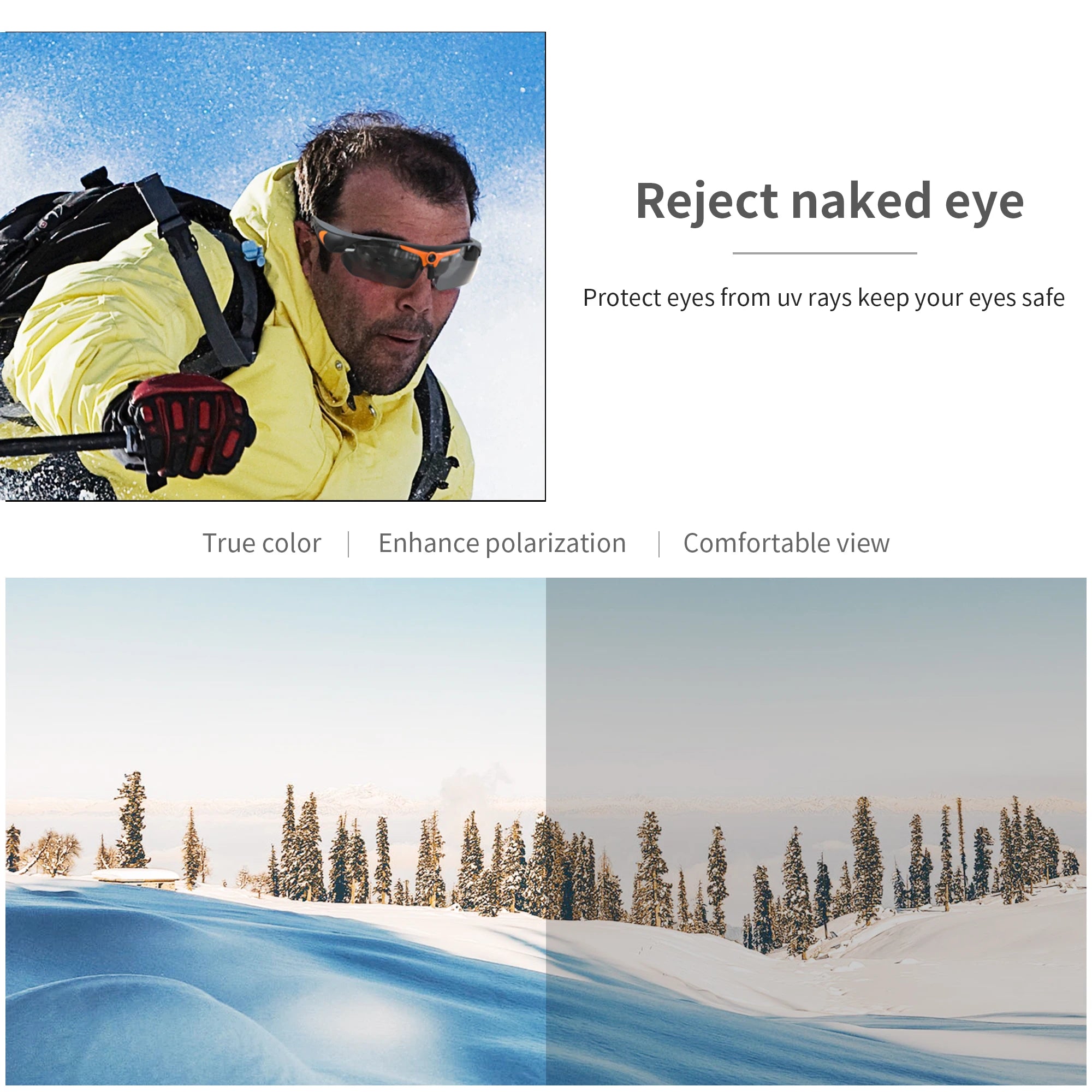 Wearable HD 1080P Cycling Glasses with Polarized Lens