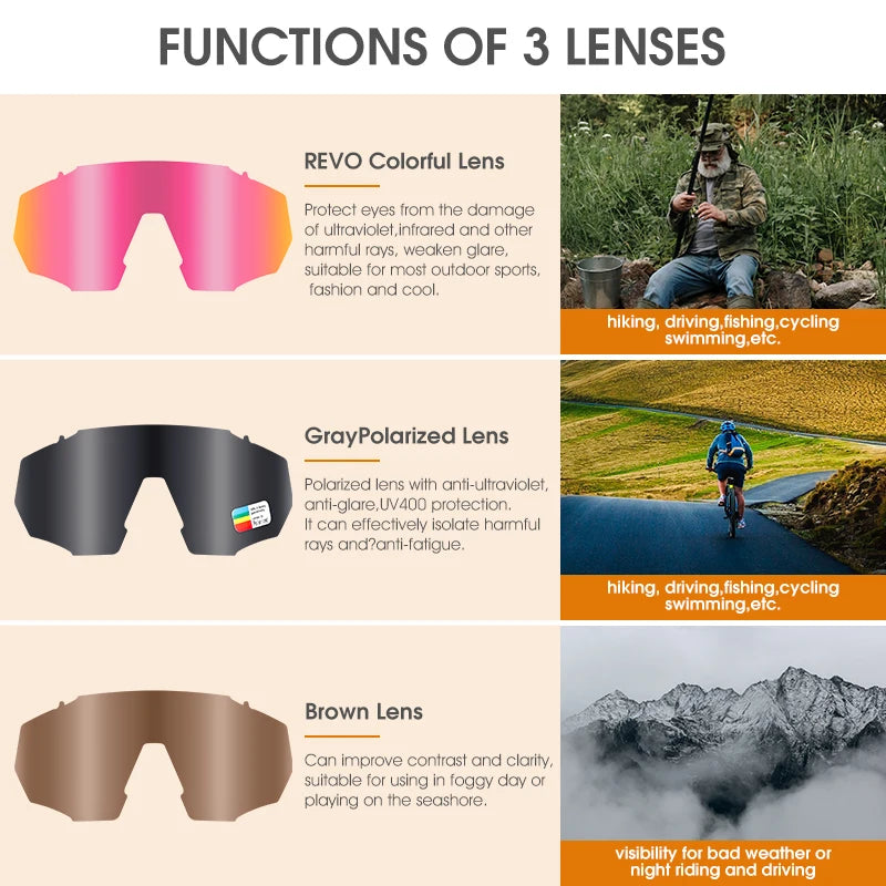 WEST BIKING 3-Lens Polarized Cycling Glasses