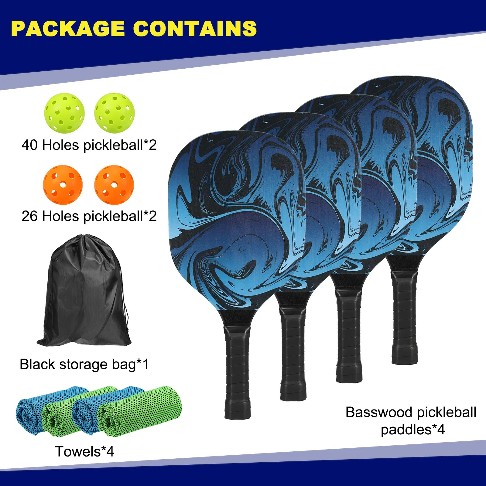 Pickleball Paddles Set with 4 Premium Wood Rackets