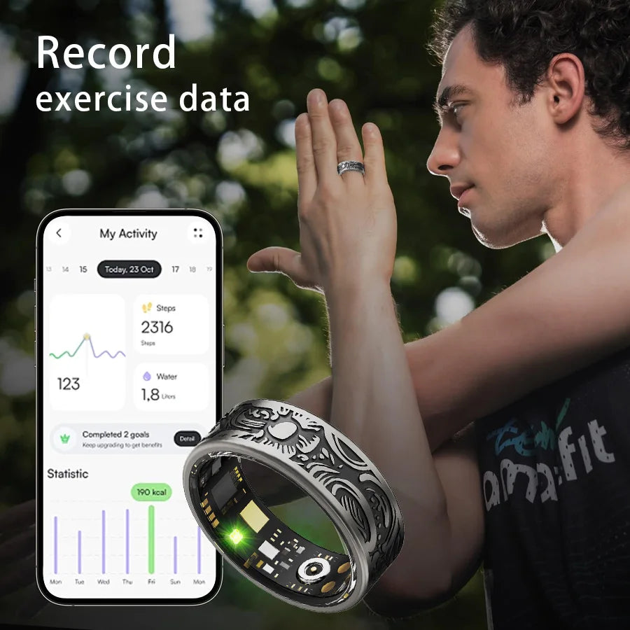 Smart Vintage Black Ring – Stylish Wearable Tech