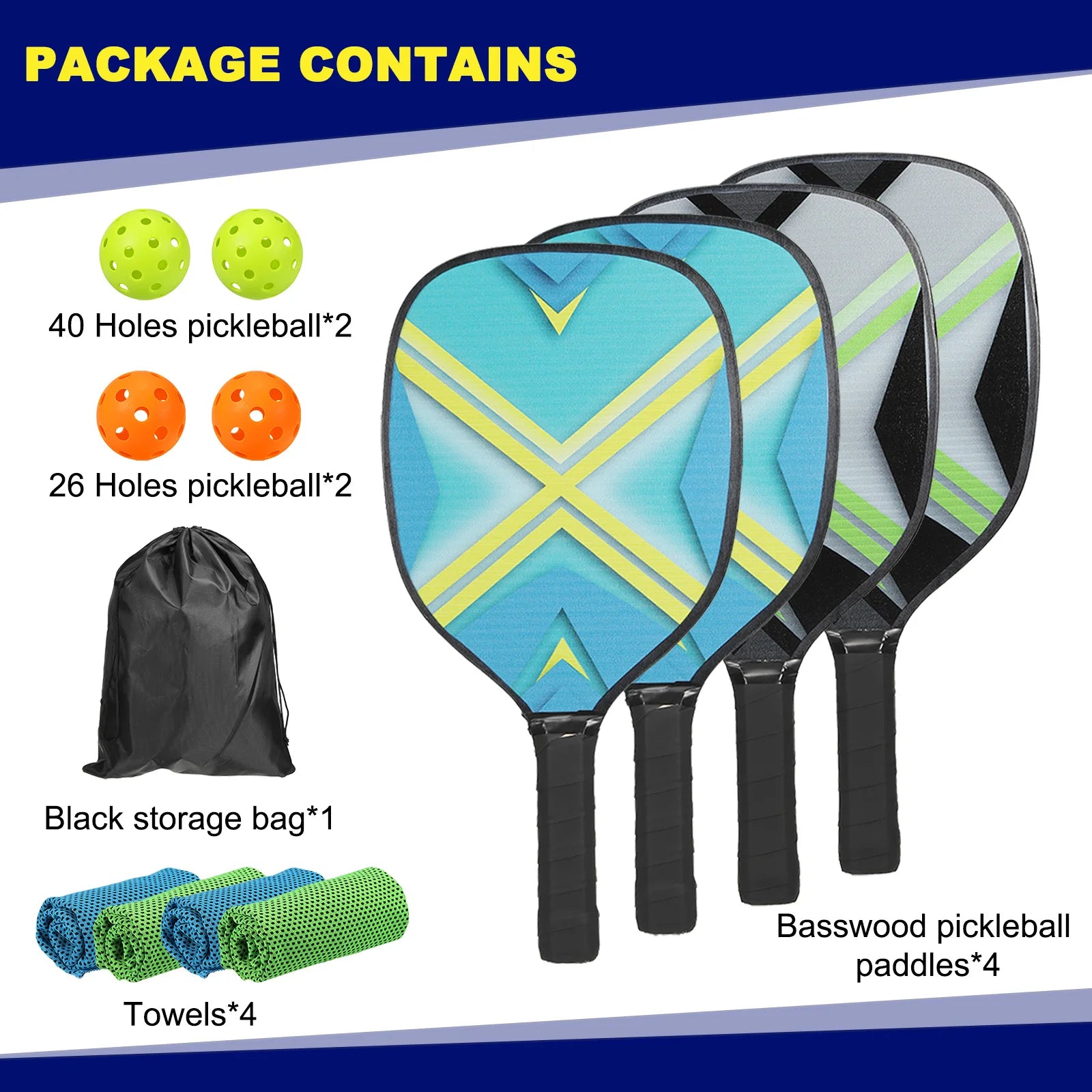 Pickleball Paddle Set with Balls, Towels & Carry Bag