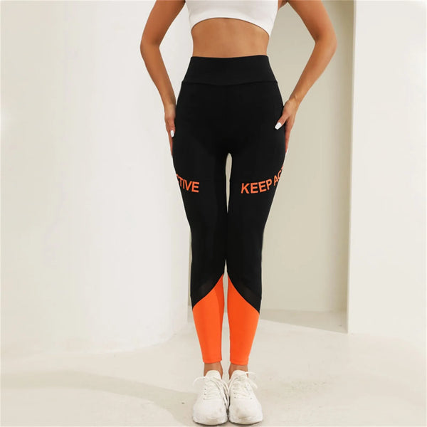 Women’s High Waist Casual Sports Pants with Patchwork Pockets